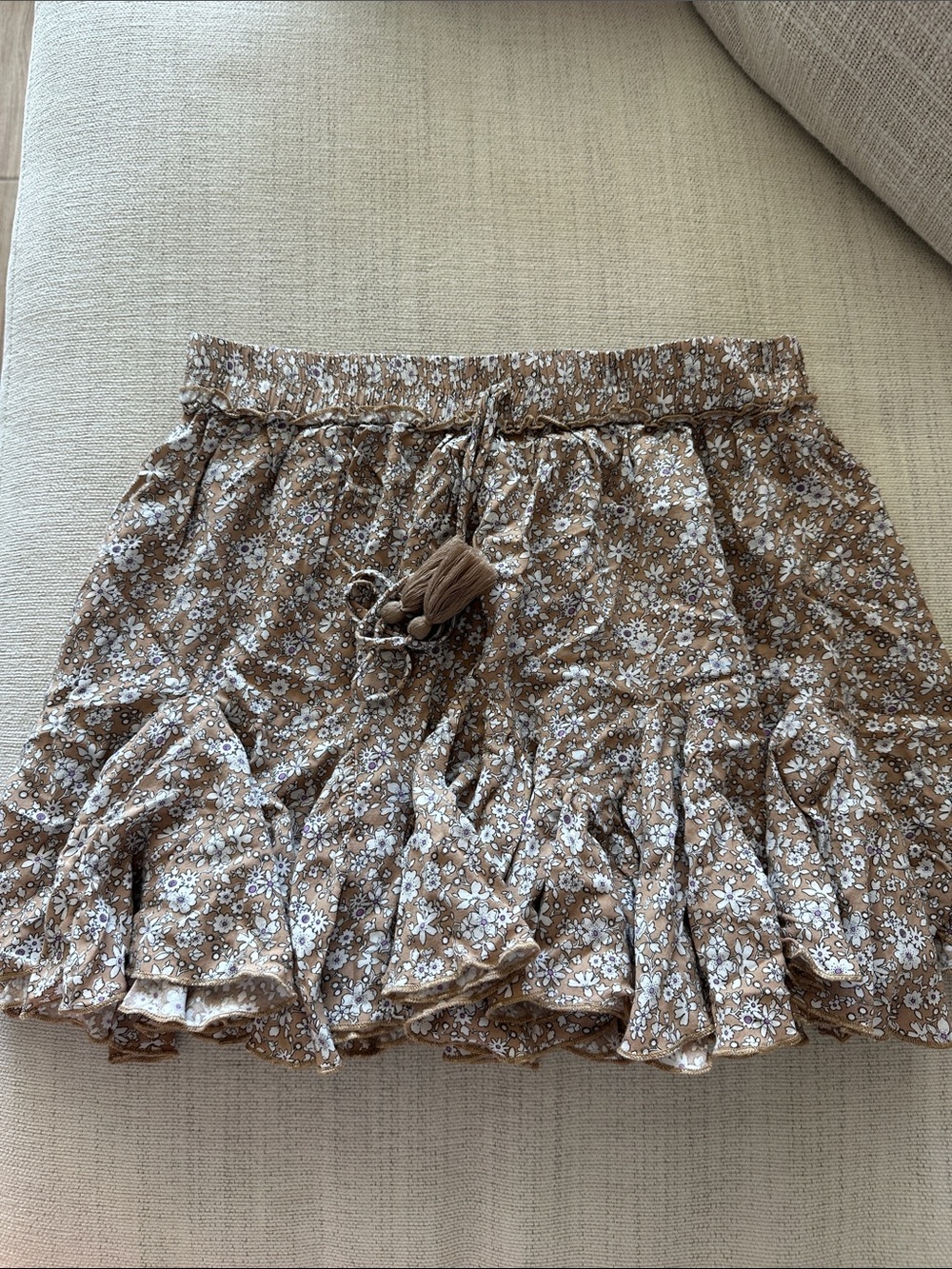 Brown Floral Ruffle Mini Skirt - Women